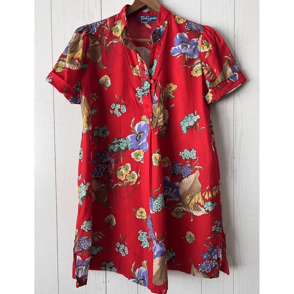 Vintage 70's Hawaiian Womens Tunic Cotton Gauze Shirt Dress S/M Toni Lynn Top - Picture 1 of 16